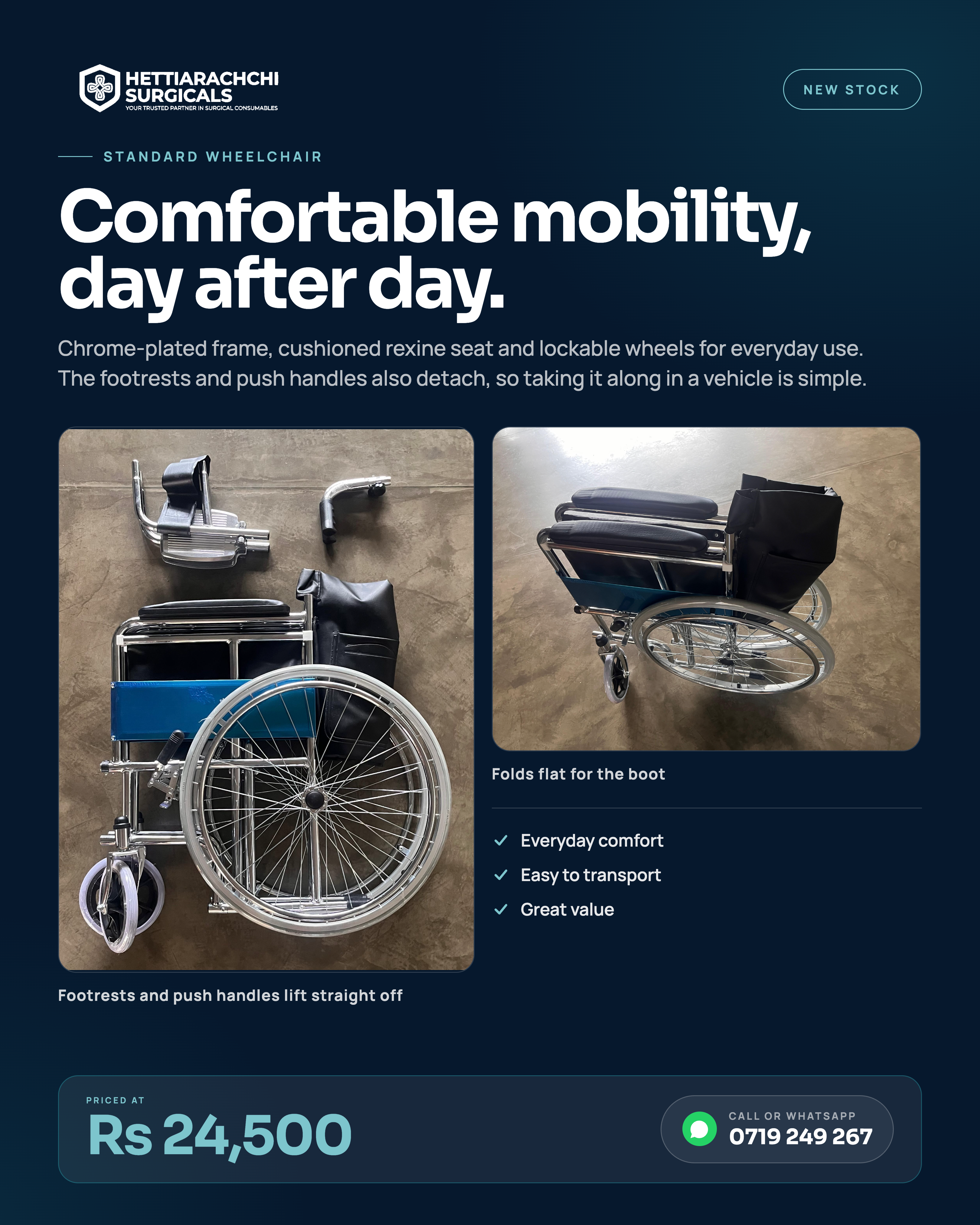 Wheelchair Promo — Premium mobility aid from Hettiarachchi Surgicals, Sri Lanka.
