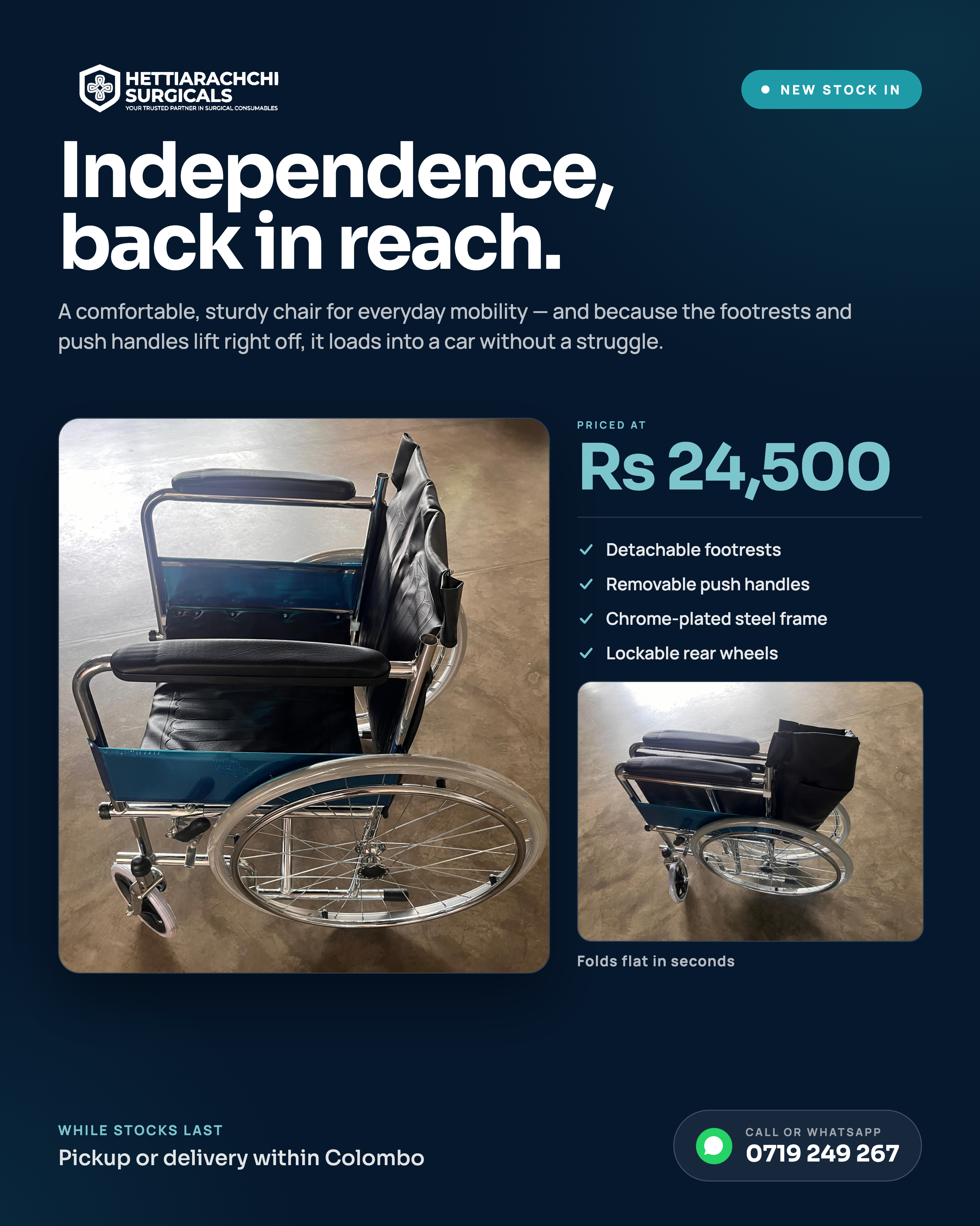 Wheelchair Promo — Premium mobility aid from Hettiarachchi Surgicals, Sri Lanka.